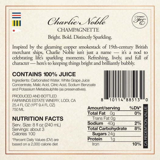 Charlie Noble - Champagnette: Non-Alcoholic Carbonated Grape Beverage - California