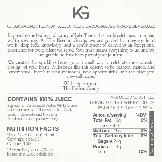 KG - Champagnette: Non-Alcoholic Carbonated Grape Beverage - California
