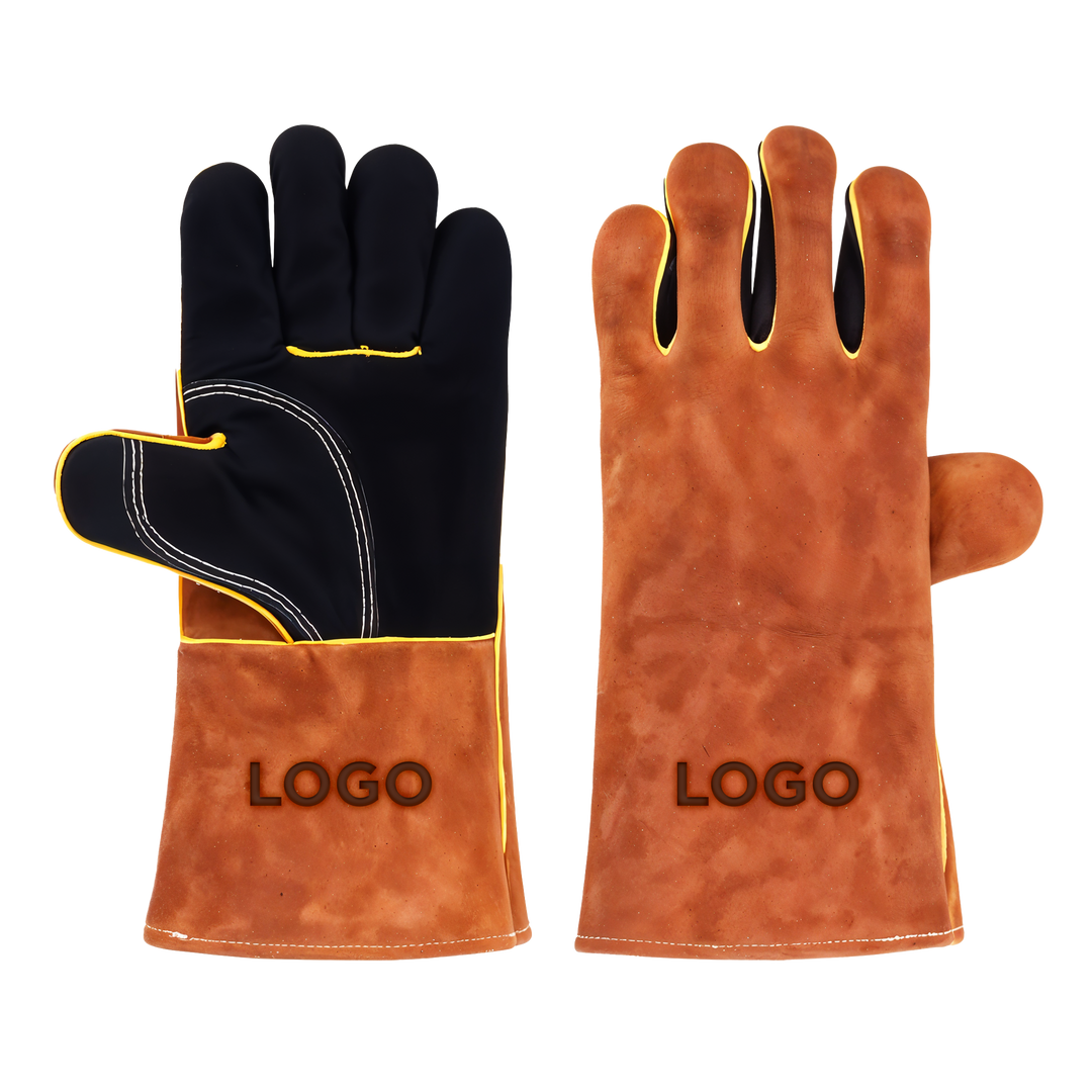 Heat-Resistant Leather Suede BBQ Grilling Gloves - Generic