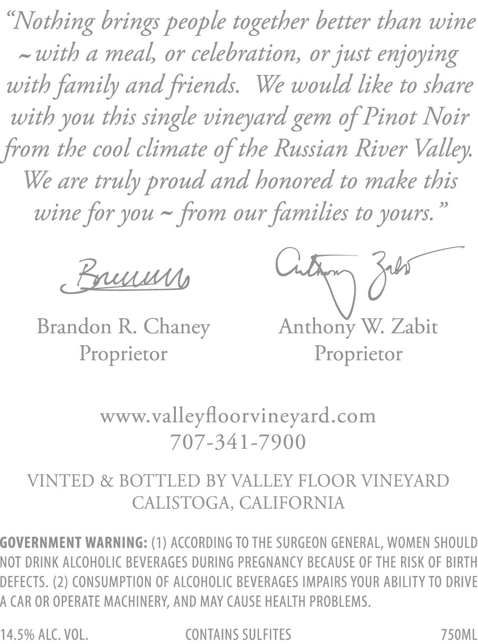 Valley Floor - 2020 Pinot Noir Reserve - Russian River Valley