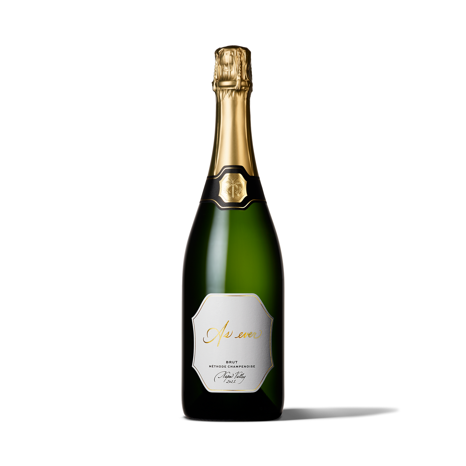 Bottle of As ever Brut with a gold foil cap